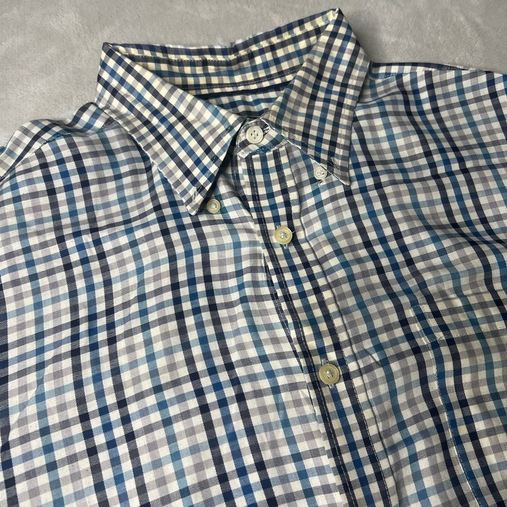 David Taylor Shirt Mens‎ L Tall White Multicolor Plaid Wrinkle Free Button Up